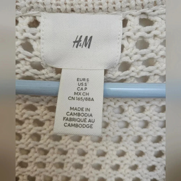 Y2k H&M Crochet knit 100% Algodon Cotton Ivory Oversized  Collard boho sz S - Picture 2 of 9